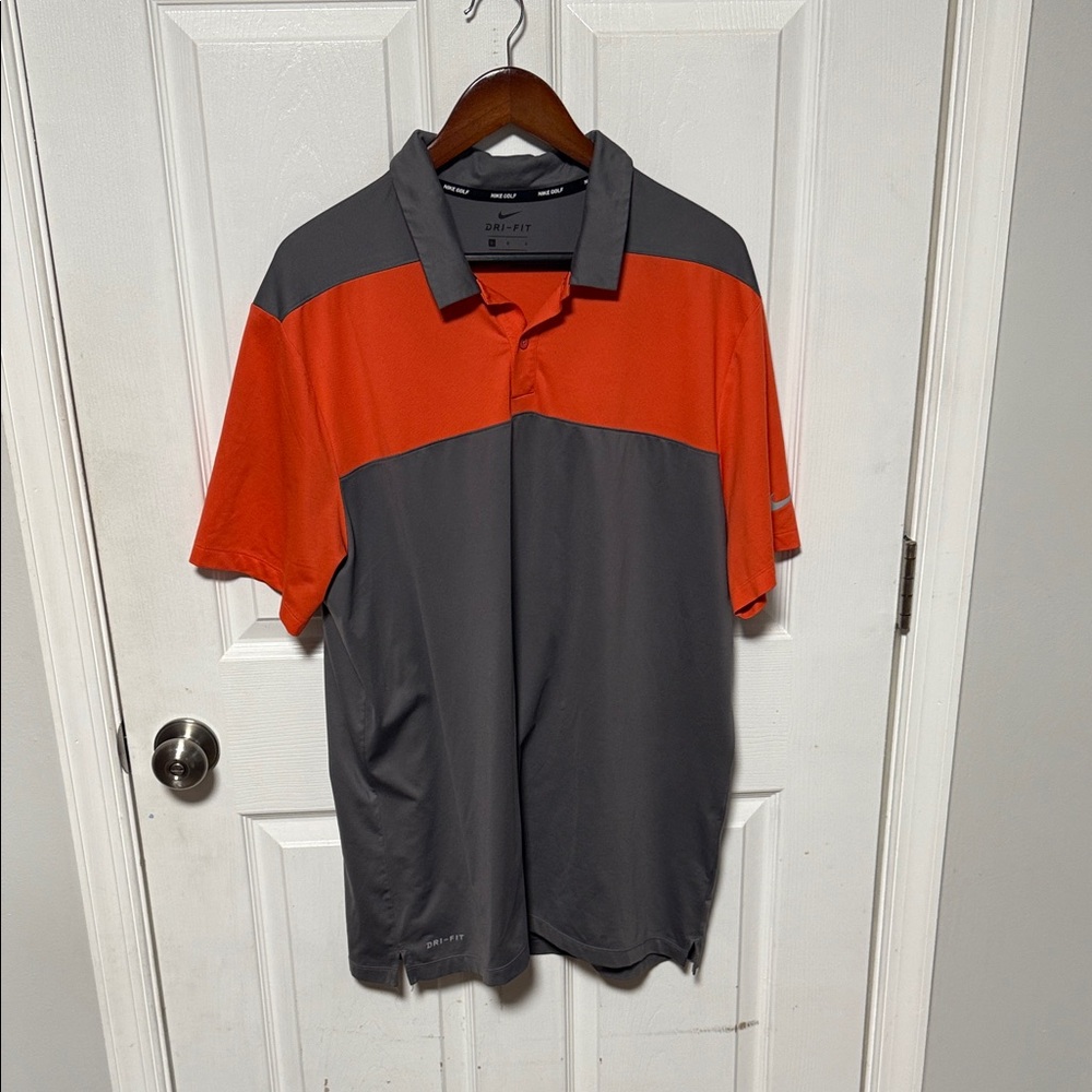 Nike Golf Charcoal and Orange Polo Shirt; Size L